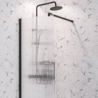 Eastbrook Vantage Fluted Walk-In Wetroom Glass Panel - 8mm Glass - Matt Black - Image 2