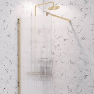 Eastbrook Vantage Fluted Walk-In Wetroom Glass Panel - 8mm Glass - Brushed Brass - Image 2