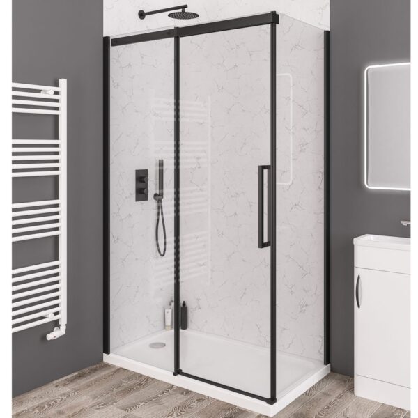 Eastbrook Corniche Semi Frameless Sliding Shower Door With Side Panel - 8mm Glass - Matt Black - Image 2