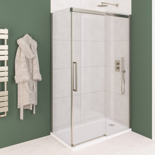 Eastbrook Corniche Semi Frameless Sliding Shower Door With Side Panel - 8mm Glass - Brushed Brass - Image 2