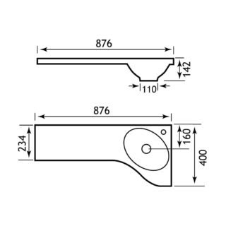Eastbrook Oslo Corner Cobi Long Vanity Basin - 876mm Wide - 1 TH - White - Image 3