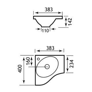 Eastbrook Oslo Corner Combi Vanity Basin - 383mm Wide - 1 TH - White - Image 2