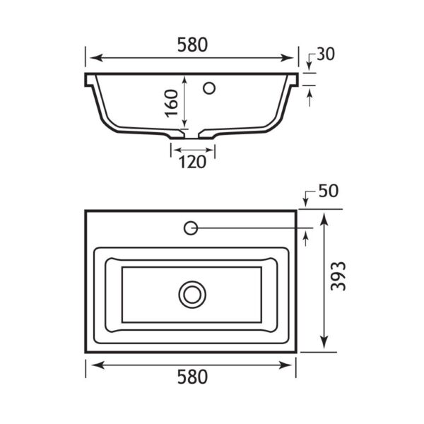 Eastbrook Quantum Cast Marble Vanity Basin - 580mm Wide - 1 TH - White - Image 2