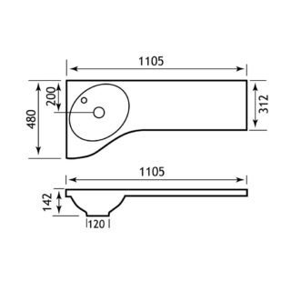 Eastbrook Oslo Max Long Worktop - 1105mm Wide - White - Image 2