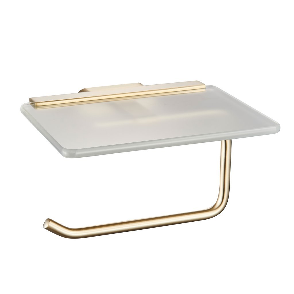 Eastbrook Asti Toilet Roll Holder With Glass Shelf - Brushed Brass