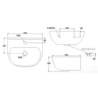 Eastbrook Wall Hung Cloakroom Basin With Overflow - 457mm Wide - White - Image 2