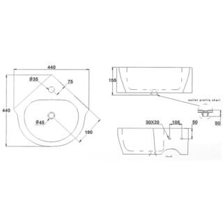 Eastbrook Wall Hung Corner Basin - 450mm Wide - 1 TH - White - Image 2