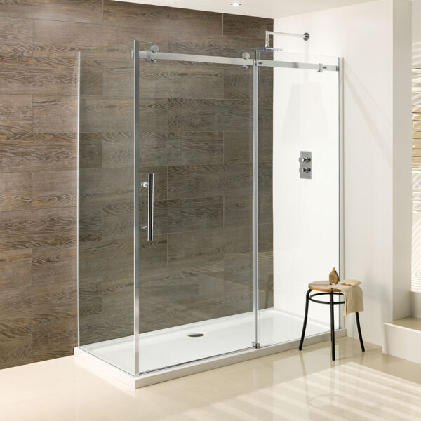 Eastbrook Vanguard Recessed Sliding Shower Door With Side Panel - 10mm Glass - Silver