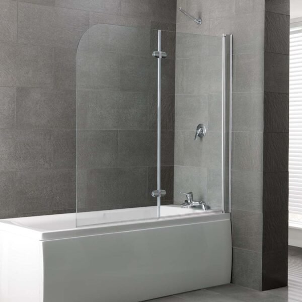 Eastbrook Volente Hinged Shower Bath Screen With 2 Panels - 6mm Glass - 1550mm x 1465mm - Chrome