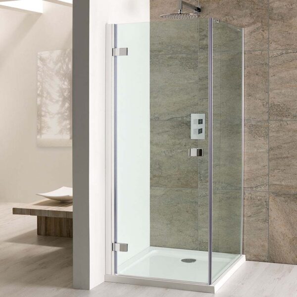 Eastbrook Volente Frameless Hinged Shower Door With Side Panel - 6mm Glass - Chrome