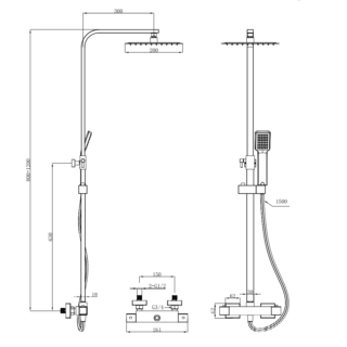 Eastbrook Square Thermostatic Bar Shower Mixer With Shower Kit And Shower Head - Image 2
