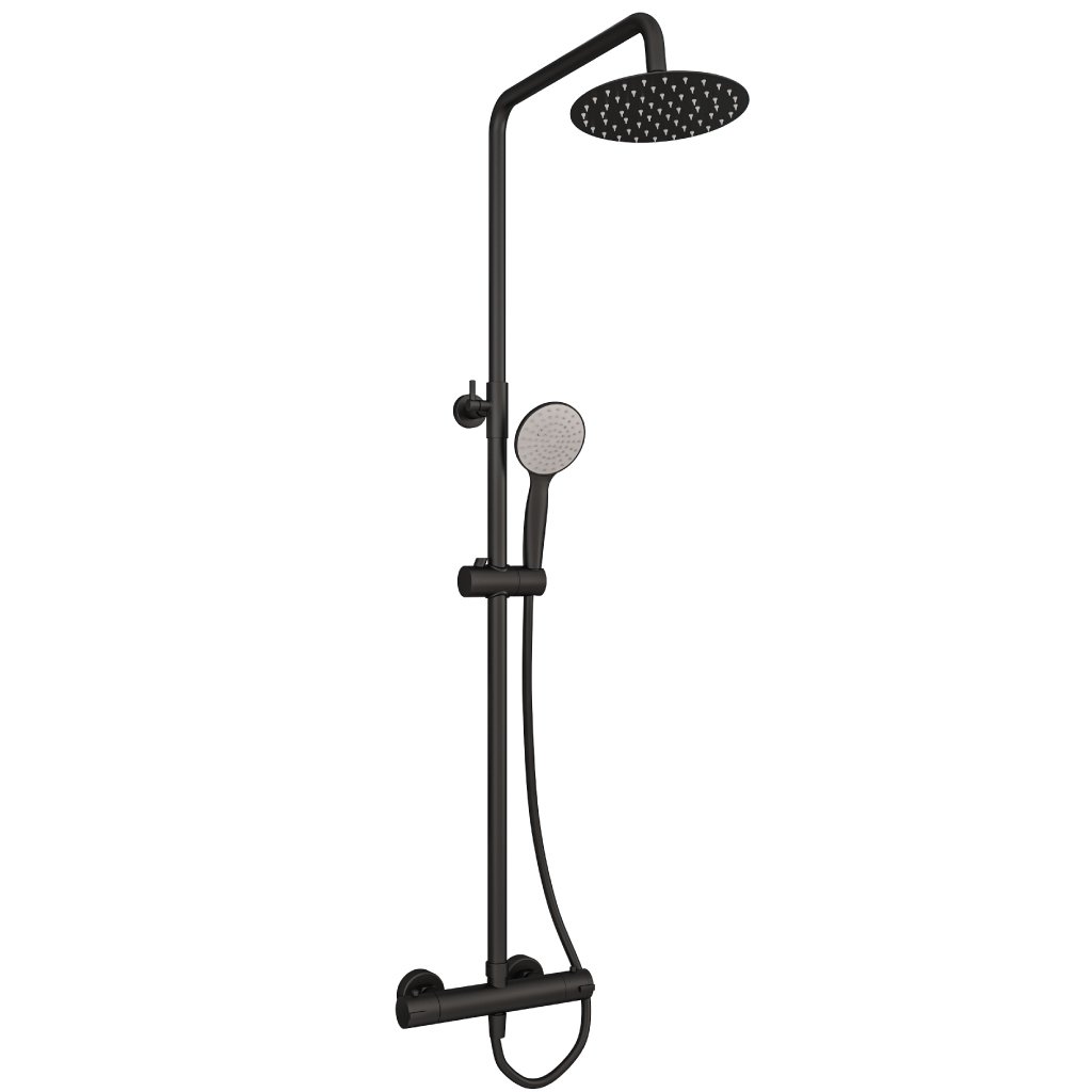 Eastbrook Round Thermostatic Bar Shower Mixer With Shower Kit And Shower Head - Matt Black