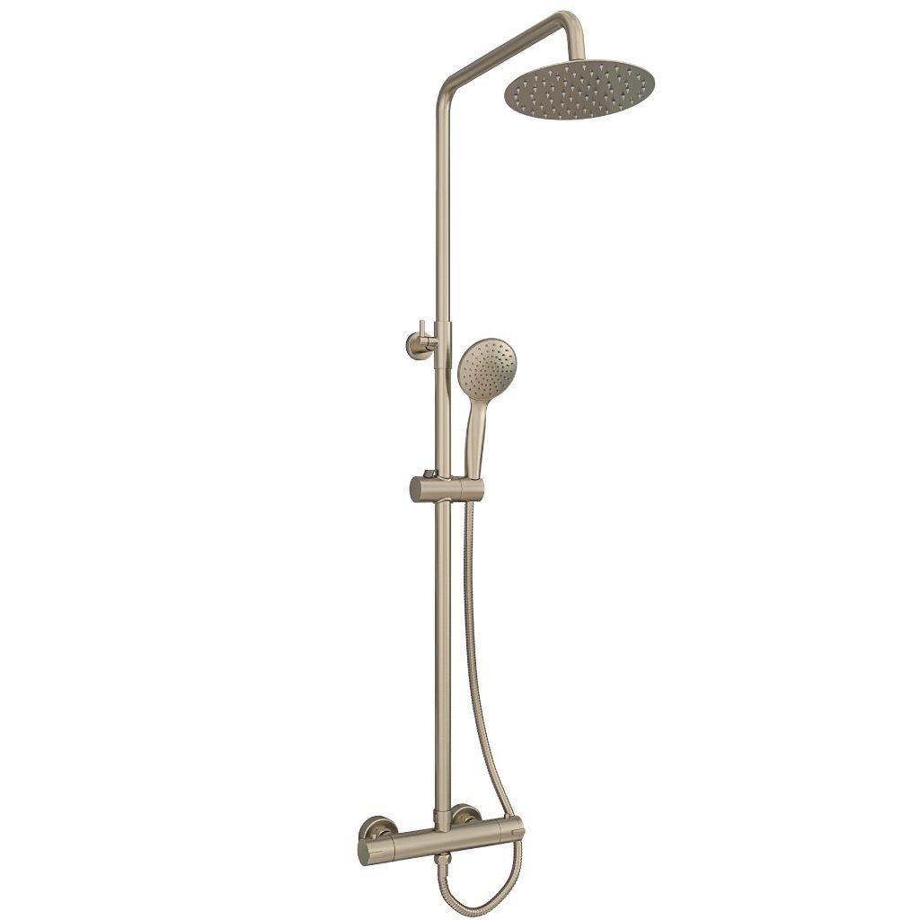 Eastbrook Round Thermostatic Bar Shower Mixer With Shower Kit And Shower Head - Brushed Brass