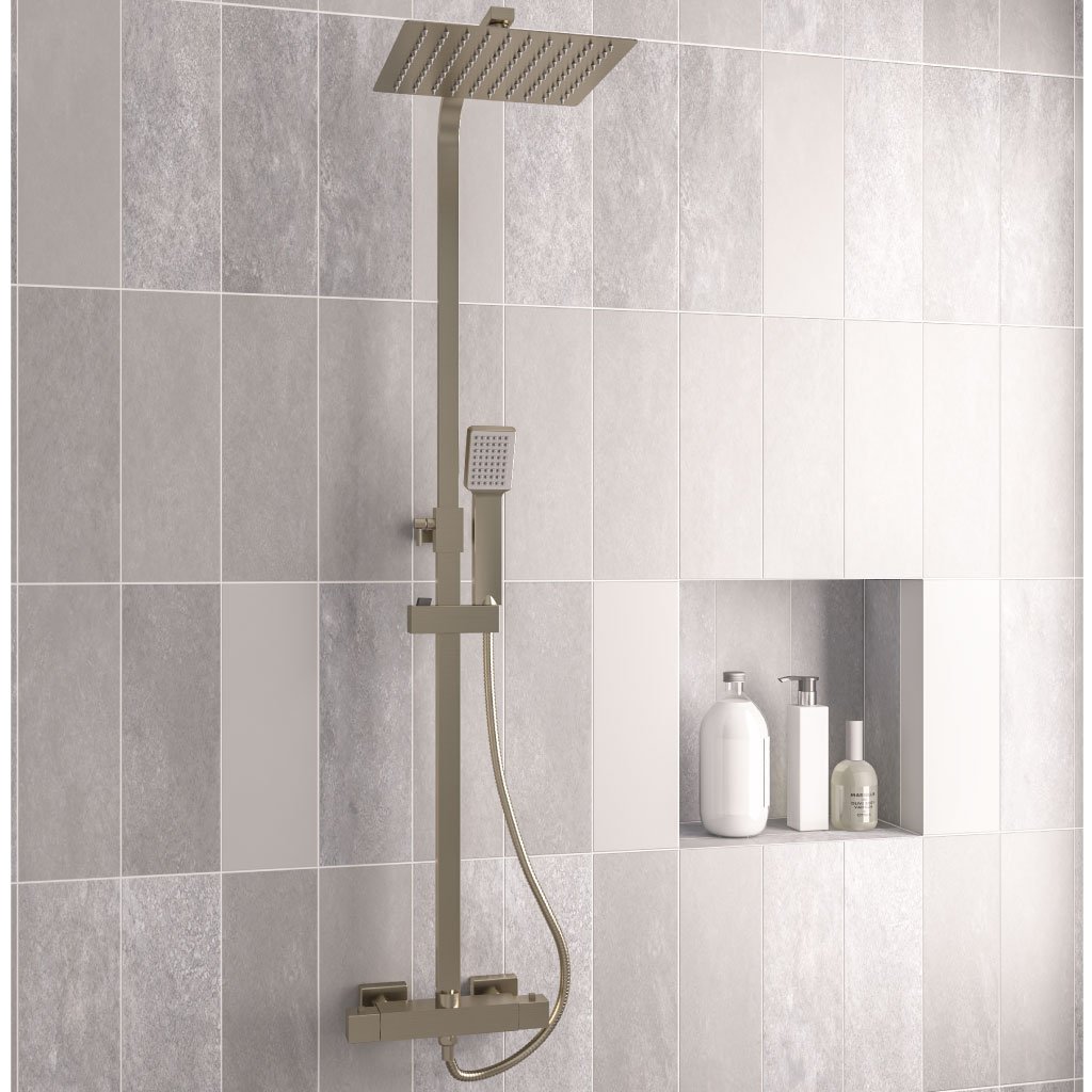 Eastbrook Square Thermostatic Bar Shower Mixer With Shower Kit And Shower Head - Brushed Brass