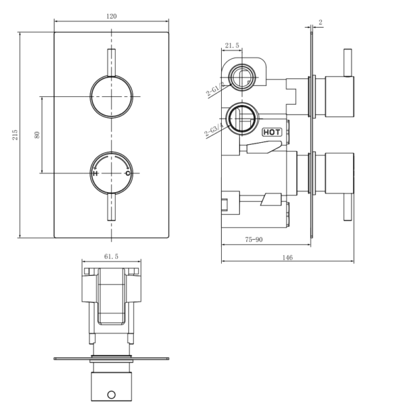 Eastbrook Round 2 Outlet 2 Handles Thermostatic Concealed Shower Valve - Image 2