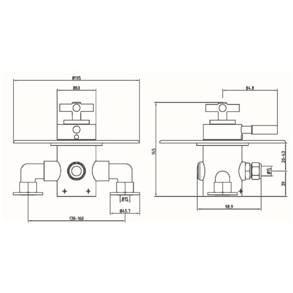 Eastbrook 1 Outlet 2 Handles Traditional Exposed Shower Valve With Flat Handles - Chrome/White - Image 2