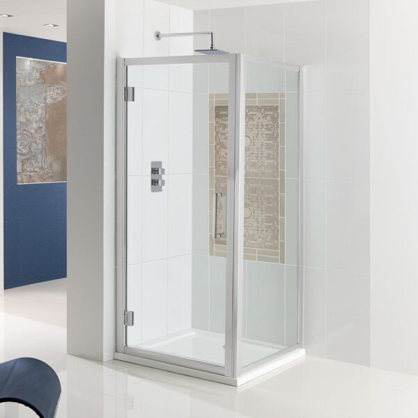 Eastbrook Corniche Hinged Shower Door With Side Panel - 8mm Glass - Chrome