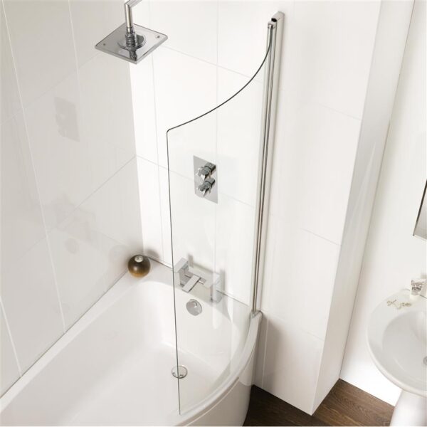 Eastbrook C Shape Shower Bath Screen - 6mm Glass - 1500mm x 738mm - Chrome