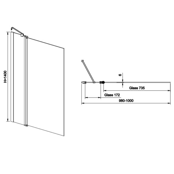 Eastbrook Hinged Bath Screen - 6mm Glass - 1400mm x 750mm - Chrome - Image 2