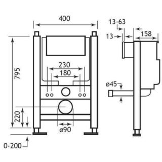 Eastbrook Concealed Cistern With Wall Hung Toilet Frame - 795mm x 400mm - Image 2