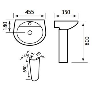 Eastbrook Loire Basin With Full Pedestal - 455mm Wide - White - Image 2