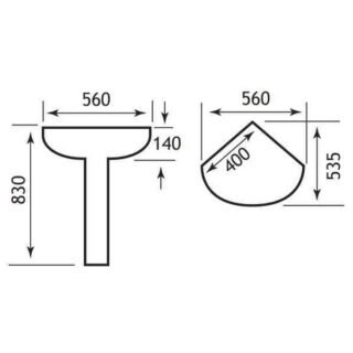 Eastbrook Loire Wall Hung Corner Basin - 560mm Wide - 1 TH - White - Image 2