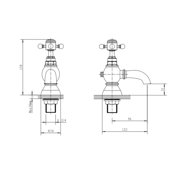 Eastbrook Portobello Bath Pillar Taps - Chrome - Image 2