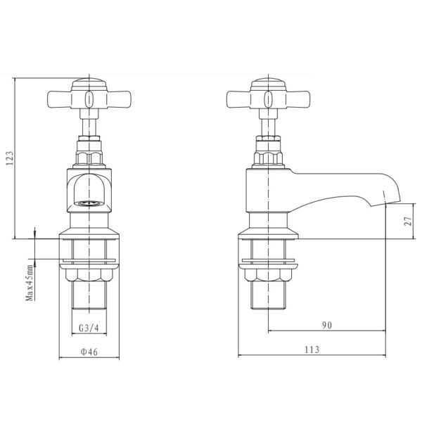 Eastbrook Haymarket Bath Pillar Taps - Chrome - Image 2