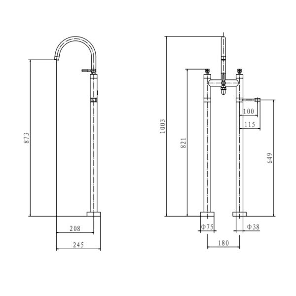 Eastbrook Leith Freestanding Bath Shower Mixer Tap With Kit - Chrome - Image 2