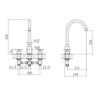 Eastbrook Prado Star 3 Hole Deck Mounted Basin Mixer Tap - Chrome - Image 2