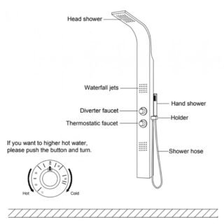 Eastbrook Derwent Shower Panel With Thermostatic Valve, Body Jets, Round Shower Handset & Hose - Chrome/Black - Image 2
