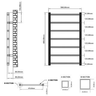 Eastbrook Tuscan Square Multirail Straight Heated Towel Rail - Matt Anthracite - Image 9