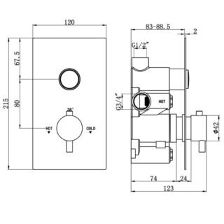 Eastbrook Round 1 Outlet Thermostatic Concealed Shower Valve With Single Push Button - Image 2