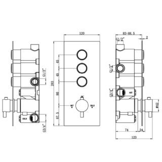 Eastbrook Round 3 Outlet Thermostatic Concealed Shower Valve With Double Push Button - Chrome - Image 2