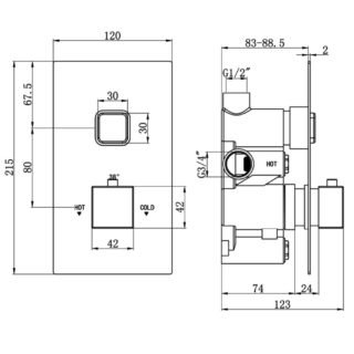 Eastbrook Square 1 Outlet Thermostatic Concealed Shower Valve With Single Push Button - Image 2