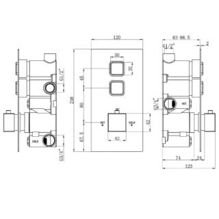 Eastbrook Square 1 Outlet Thermostatic Concealed Shower Valve With Double Push Button - Image 2