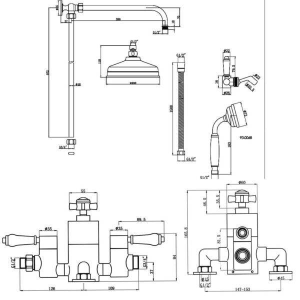 Eastbrook Traditional Thermostatic Exposed Shower Kit - Chrome/White - Image 2