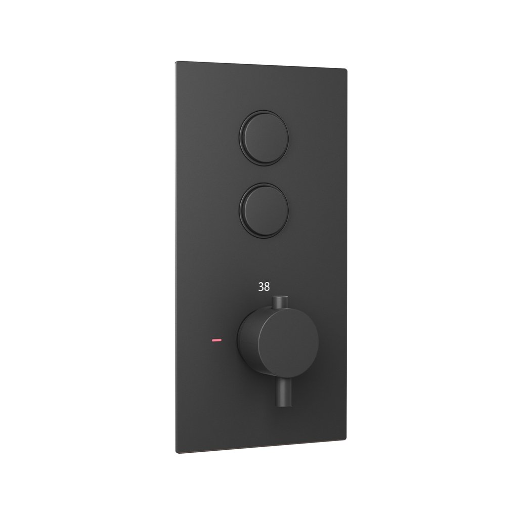 Eastbrook Round 1 Outlet Thermostatic Concealed Shower Valve With Double Push Button - Matt Smooth Black