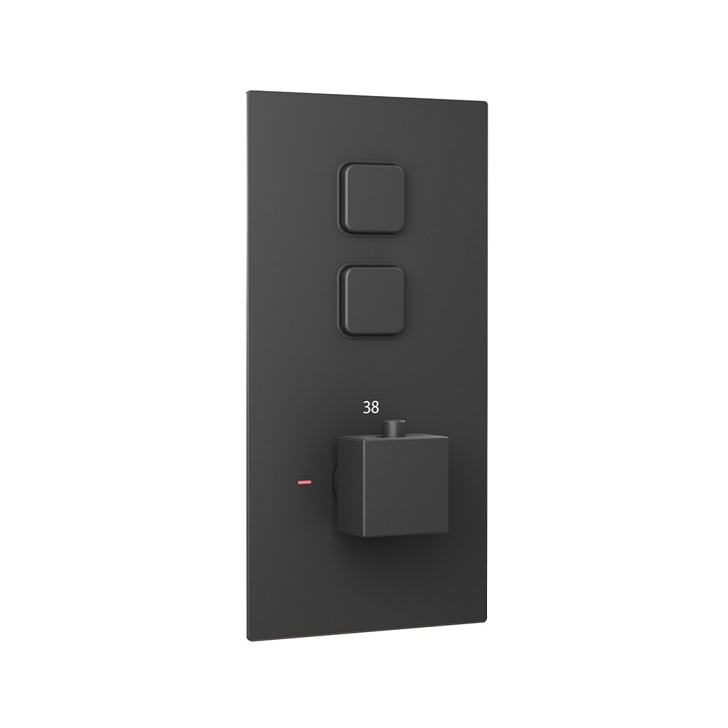 Eastbrook Square 1 Outlet Thermostatic Concealed Shower Valve With Double Push Button - Matt Smooth Black