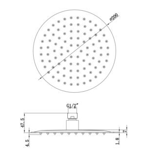 Eastbrook Wall Mounted Round Shower Head - 200mm x 200mm - Chrome - Image 2