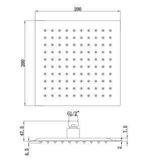 Eastbrook Wall Mounted Square Shower Head - 200mm x 200mm - Chrome - Image 2