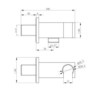 Eastbrook Square Wall Outlet Elbow With Shower Holder - Image 2