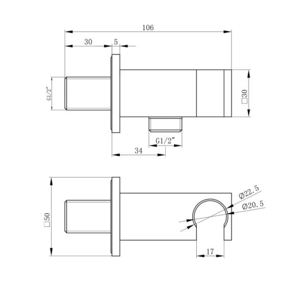 Eastbrook Square Wall Outlet Elbow With Shower Holder - Image 2