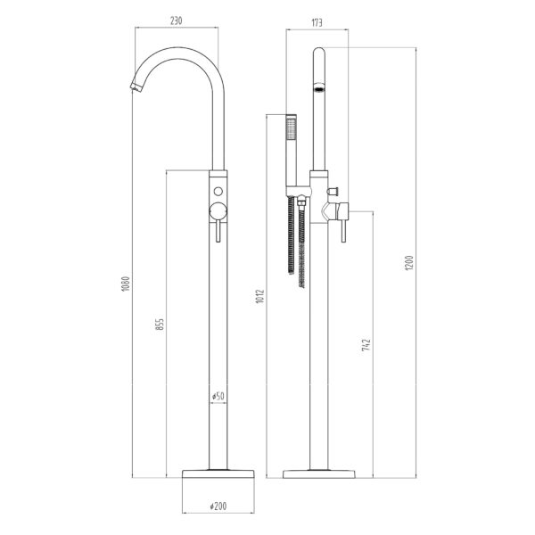 Eastbrook Floorstanding Manual Mono Bath Shower Mixer Tap - Chrome - Image 2