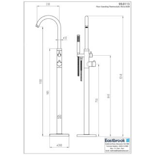 Eastbrook Floorstanding Thermostatic Mono Bath Shower Mixer Tap - Chrome - Image 2