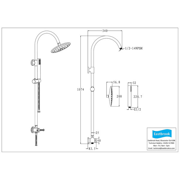 Eastbrook Breeze Rigid Riser Kit With Shower Handset, Hose And Outlet Elbow - Chrome - Image 2