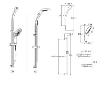 Eastbrook Dual Slide Riser Kit With Multiple Function Shower Handset, Hose - Chrome - Image 2