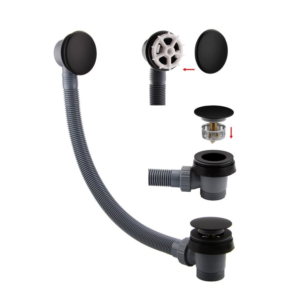 Eastbrook Push Button Bath Waste With Overflow - Matt Black