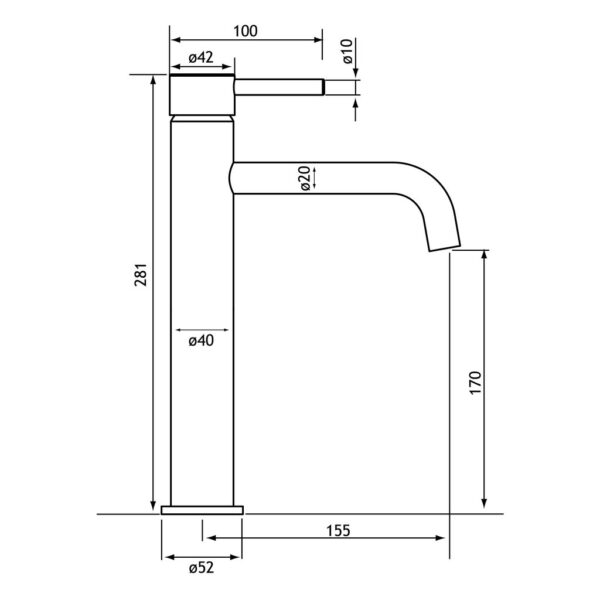 Eastbrook Meriden Mono Tall Basin Mixer Tap With Waste - Image 2