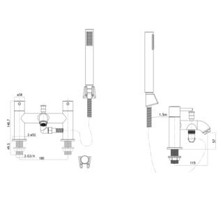 Eastbrook Meriden Deck Mounted Bath Shower Mixer Tap With Kit - Image 2